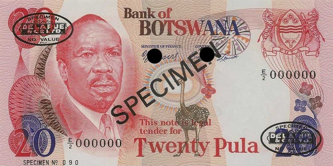 Front of Botswana p5s2: 20 Pula from 1979
