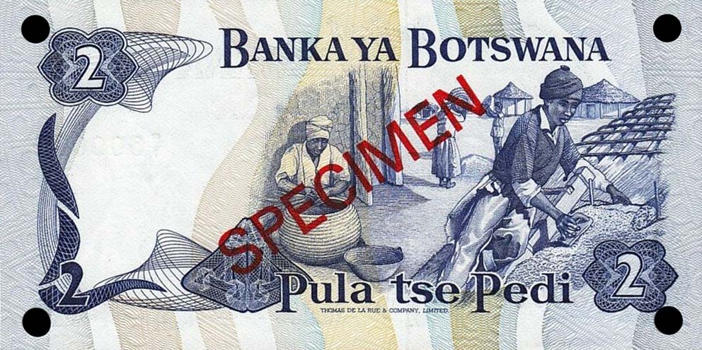 Back of Botswana p7s2: 3 Pula from 1982