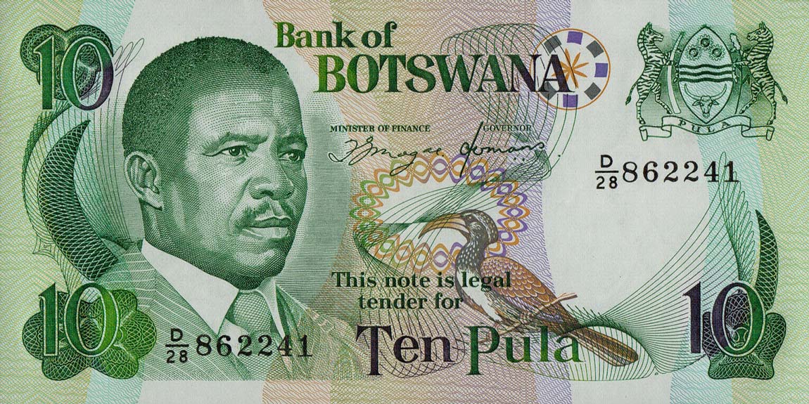 Front of Botswana p9d: 10 Pula from 1982