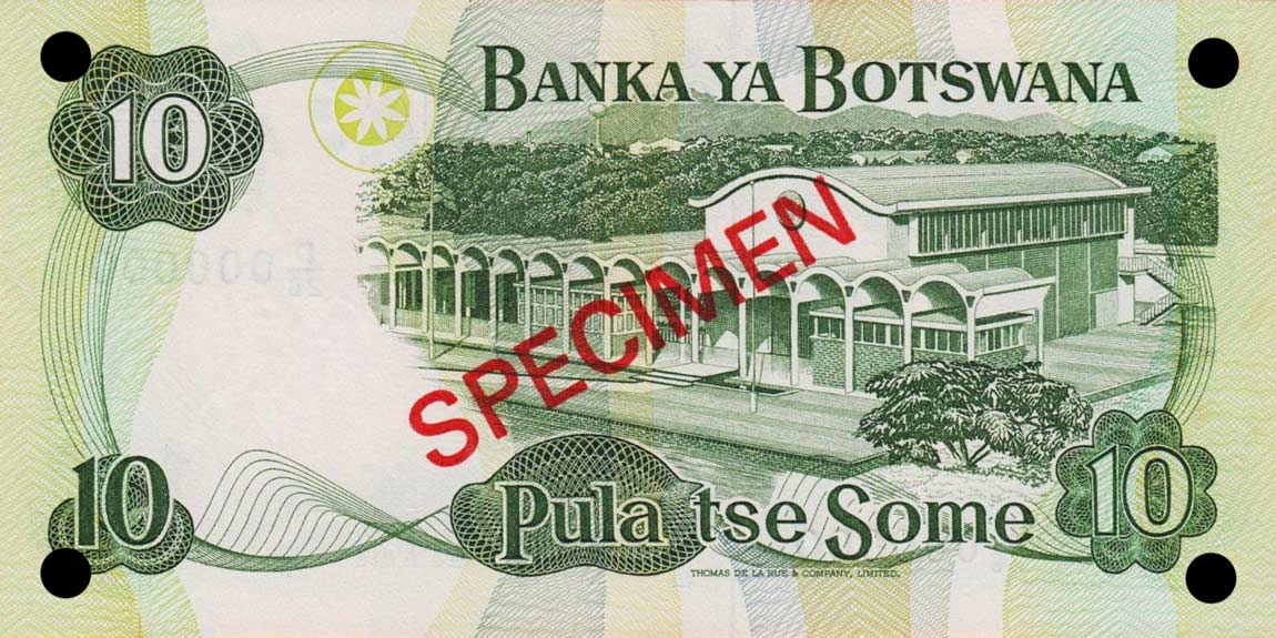 Back of Botswana p9s4: 10 Pula from 1982