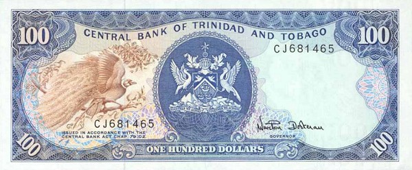 Front of Trinidad and Tobago p40d: 100 Dollars from 1985