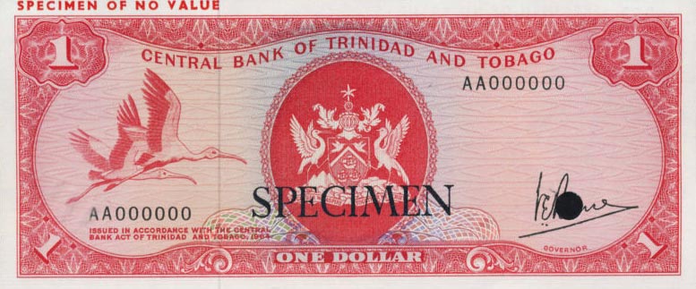 TRINIDAD & TOBAGO. Central Bank of Trinidad and Tobago. 1 Dollar, 1964.  P-26a. PMG Choice Uncirculated 64.