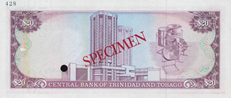 Back of Trinidad and Tobago p39s: 20 Dollars from 1985