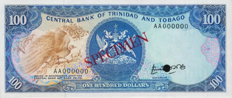 Front of Trinidad and Tobago p40s: 100 Dollars from 1985