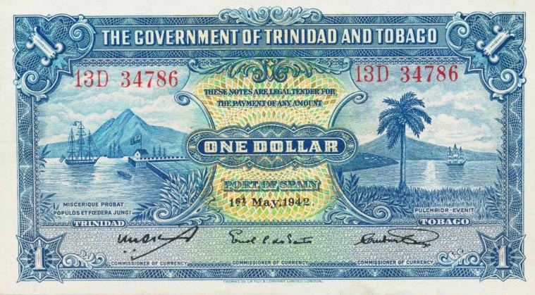 Front of Trinidad and Tobago p5c: 1 Dollar from 1942