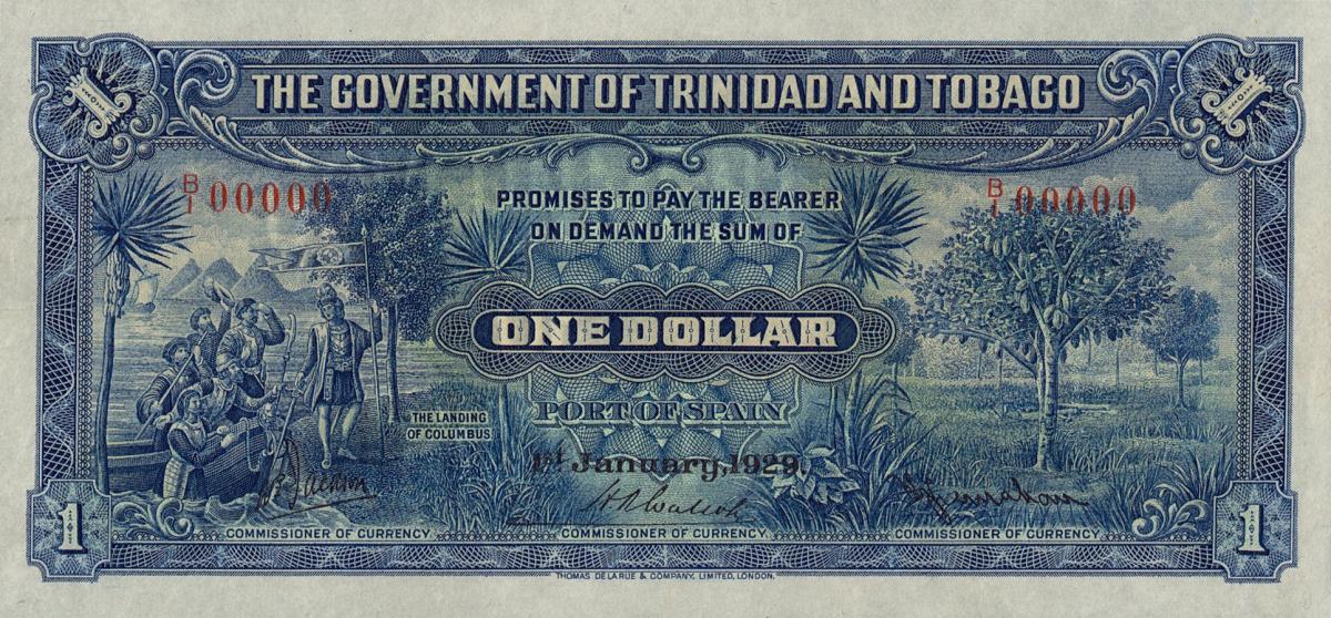 Front of Trinidad and Tobago p3s: 1 Dollar from 1929