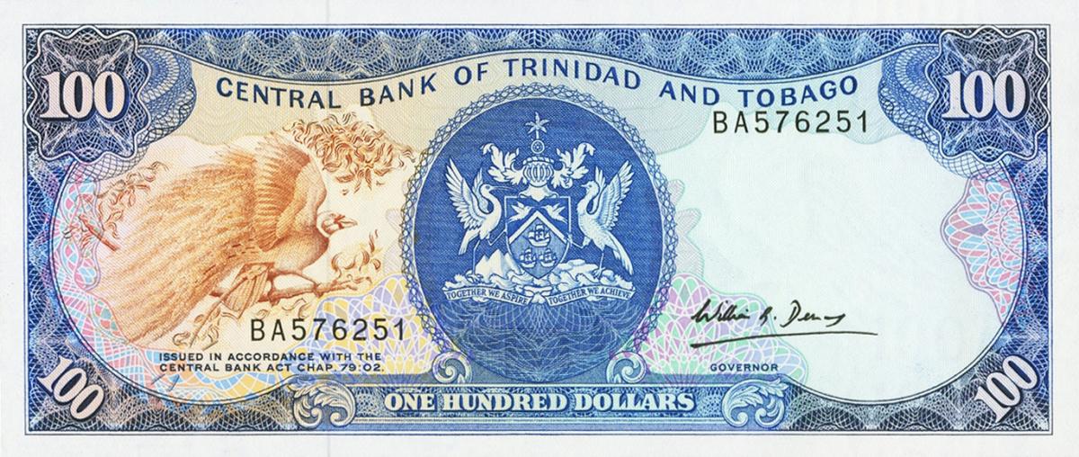 Front of Trinidad and Tobago p40b: 100 Dollars from 1985