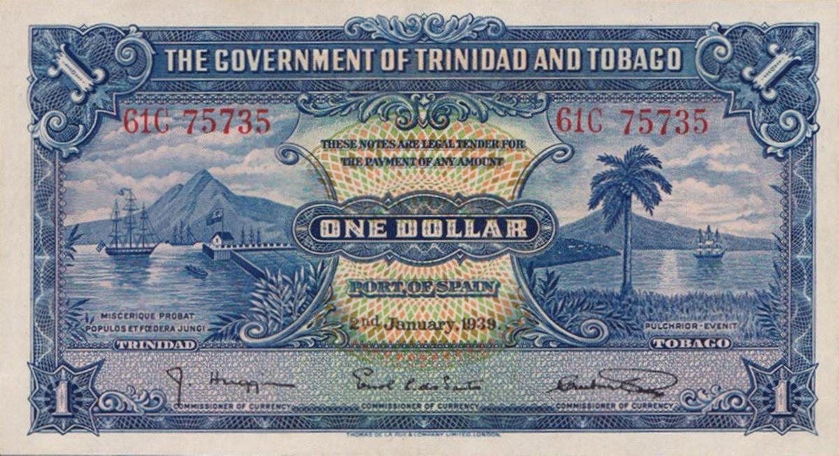 Front of Trinidad and Tobago p5b: 1 Dollar from 1939