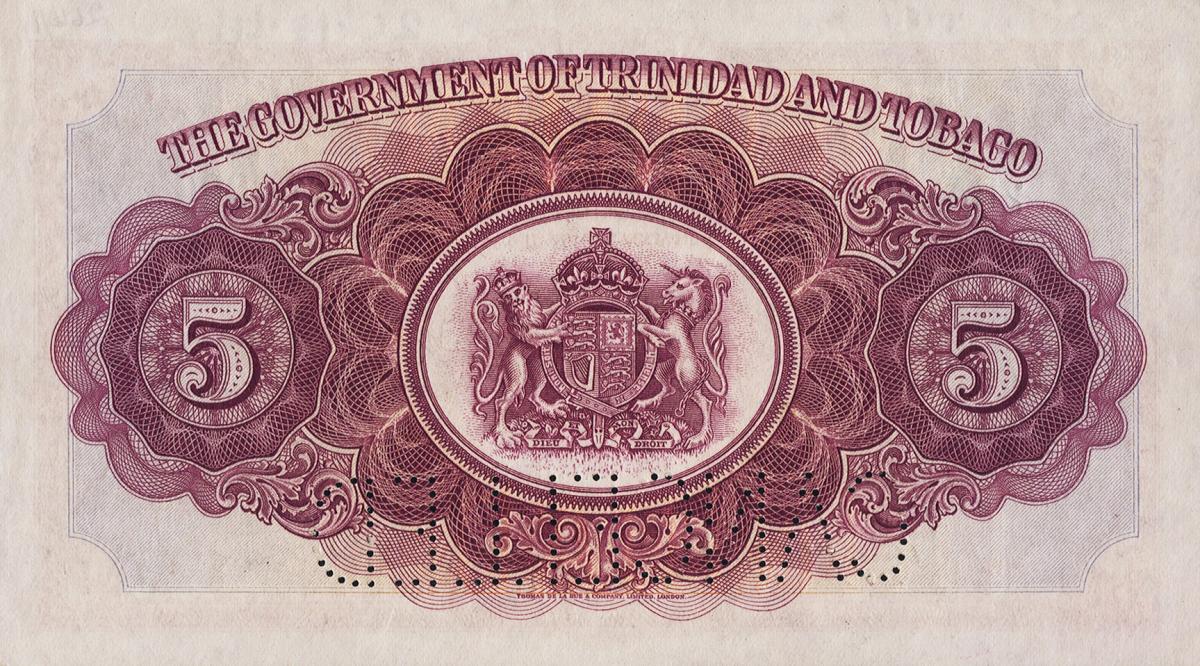 Back of Trinidad and Tobago p7s: 5 Dollars from 1935