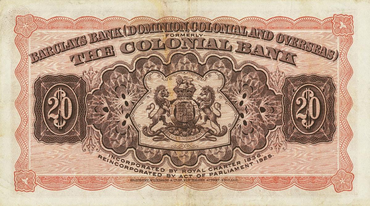 Back of Trinidad and Tobago pS103a: 20 Dollars from 1937