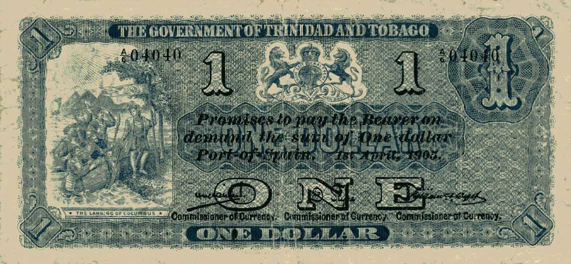 Front of Trinidad and Tobago p1b: 1 Dollar from 1905