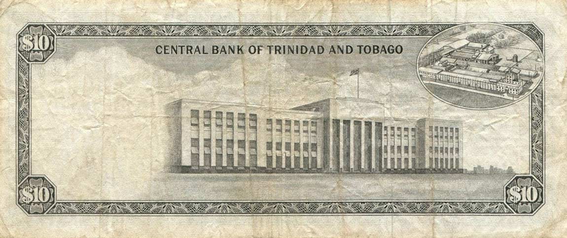 Back of Trinidad and Tobago p28b: 10 Dollars from 1964