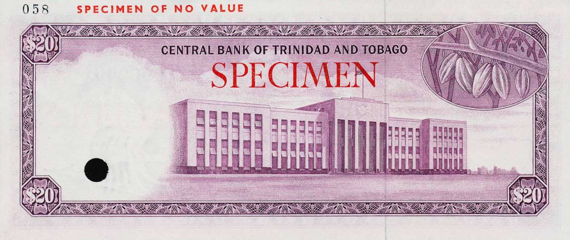 Back of Trinidad and Tobago p29s: 20 Dollars from 1964