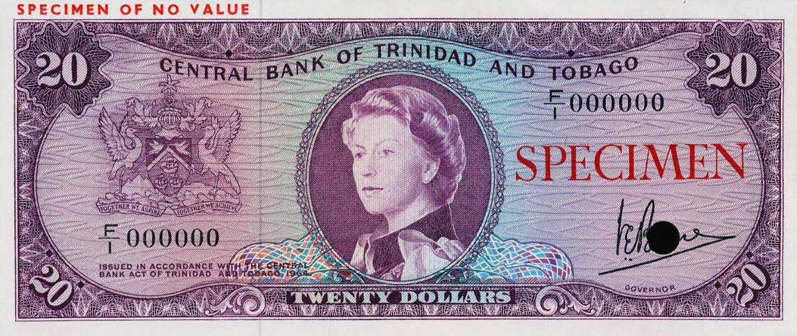 Front of Trinidad and Tobago p29s: 20 Dollars from 1964