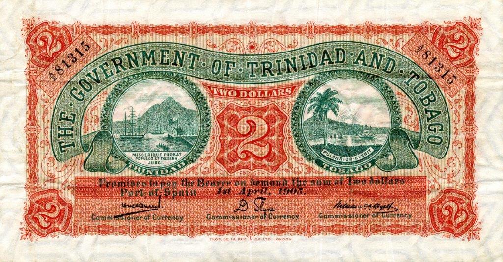 Front of Trinidad and Tobago p2b: 2 Dollars from 1905