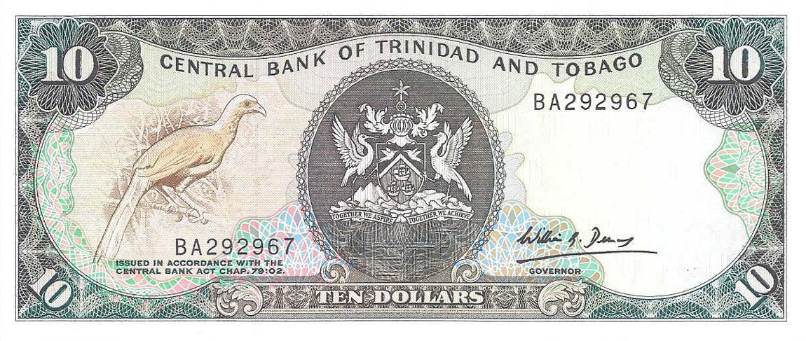 Front of Trinidad and Tobago p38b: 10 Dollars from 1985