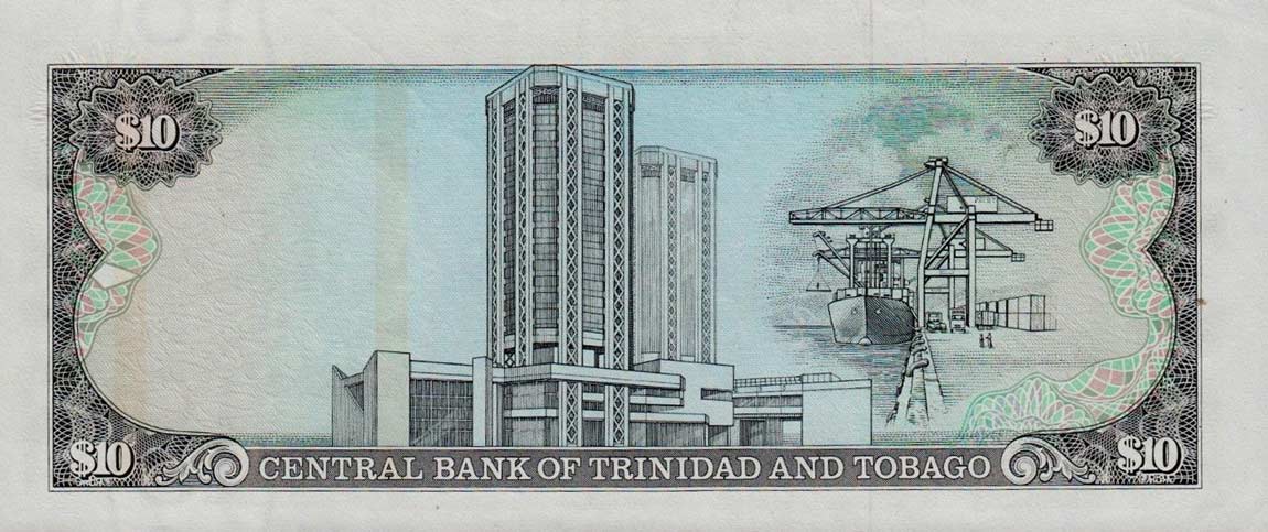 Back of Trinidad and Tobago p38c: 10 Dollars from 1985