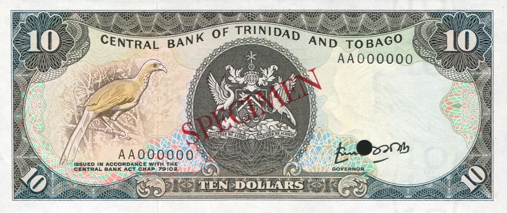 Front of Trinidad and Tobago p38s: 10 Dollars from 1985