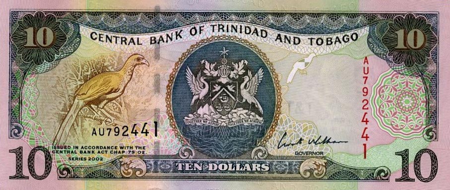 Front of Trinidad and Tobago p43b: 10 Dollars from 2002