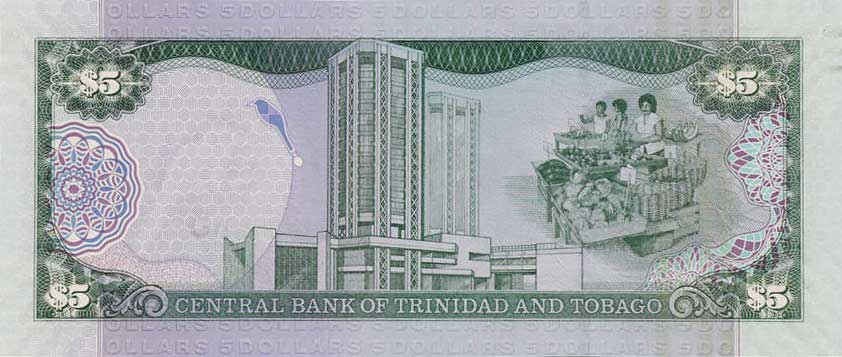 Back of Trinidad and Tobago p47b: 5 Dollars from 2006