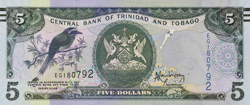 Front of Trinidad and Tobago p47b: 5 Dollars from 2006