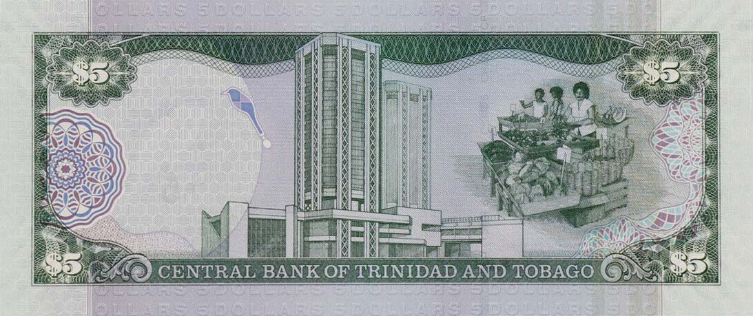 Back of Trinidad and Tobago p47c: 5 Dollars from 2006