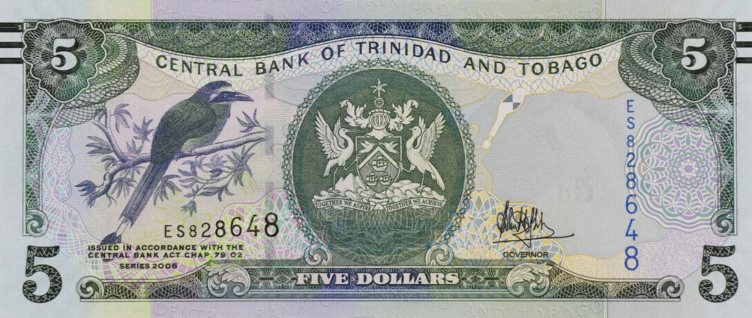 Front of Trinidad and Tobago p47c: 5 Dollars from 2006