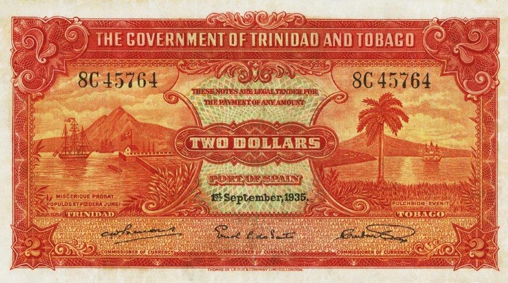 Front of Trinidad and Tobago p6a: 2 Dollars from 1934