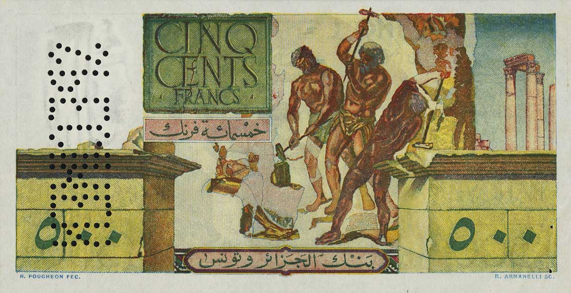 Back of Tunisia p28s: 500 Francs from 1950