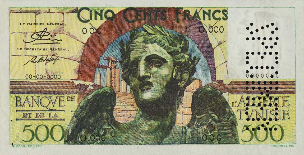 Front of Tunisia p28s: 500 Francs from 1950