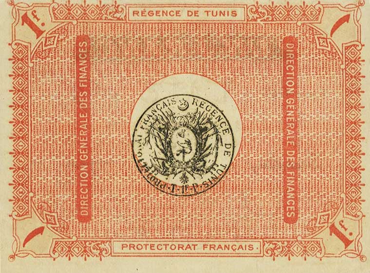 Back of Tunisia p36e: 1 Franc from 1918