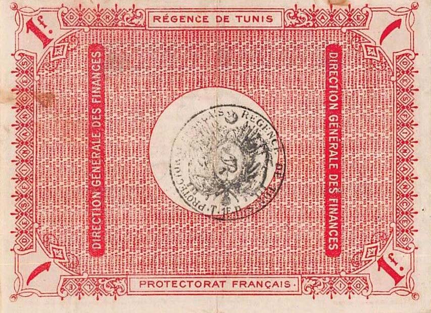 Back of Tunisia p46a: 1 Franc from 1919