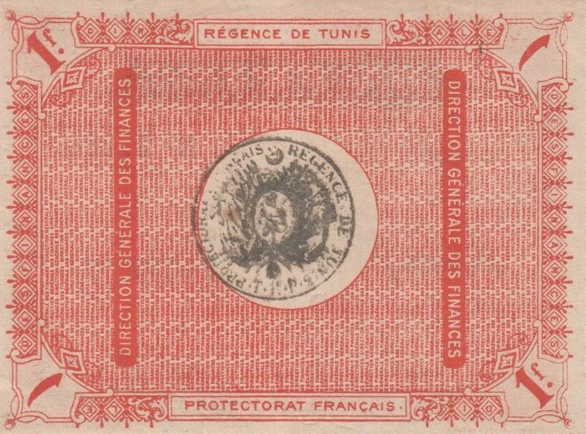 Back of Tunisia p46b: 1 Franc from 1919