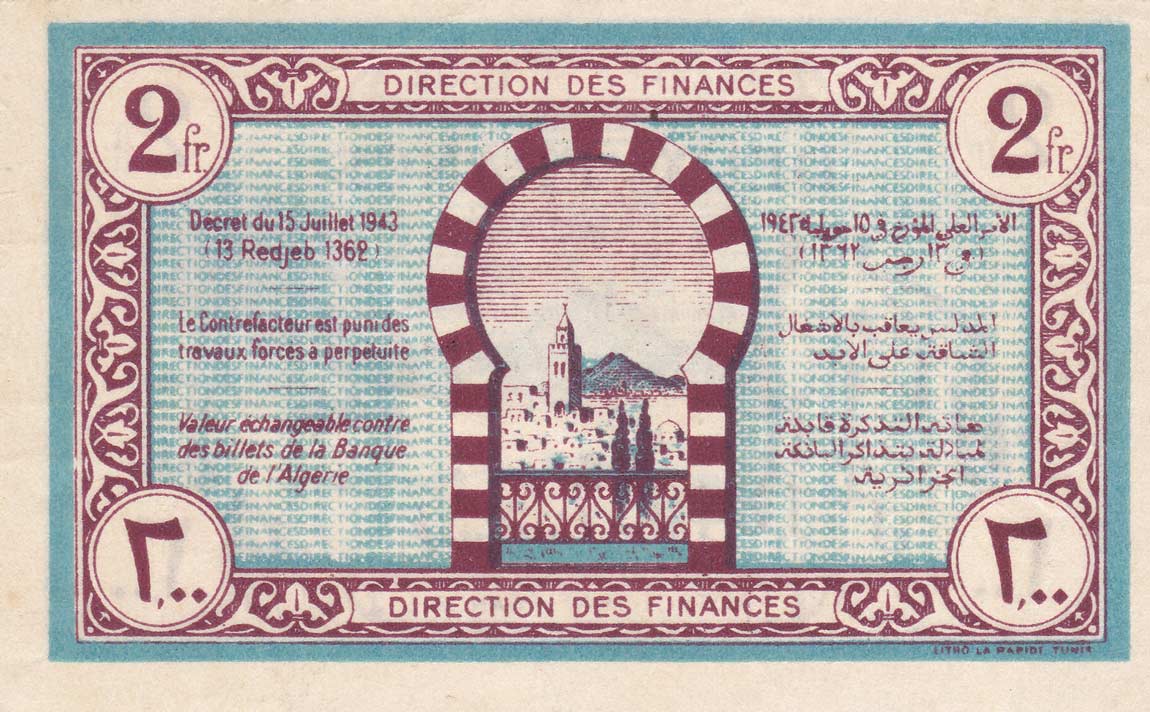 Back of Tunisia p56: 2 Francs from 1943