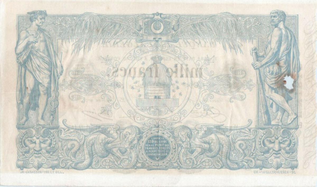 Back of Tunisia p7a: 1000 Francs from 1918