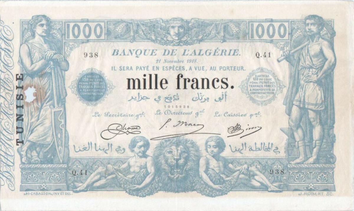 Front of Tunisia p7a: 1000 Francs from 1918
