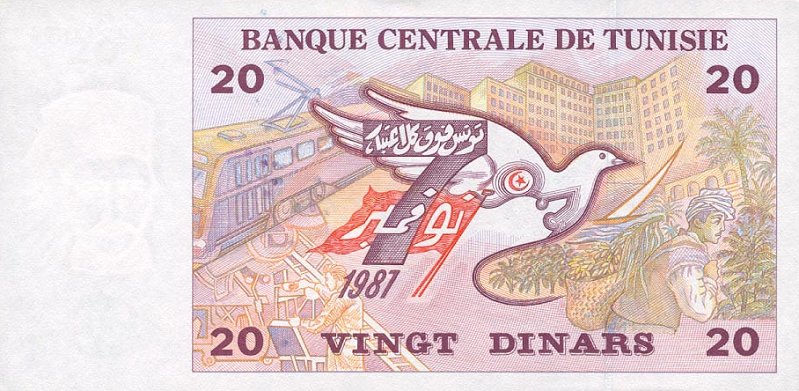 Back of Tunisia p88: 20 Dinars from 1992