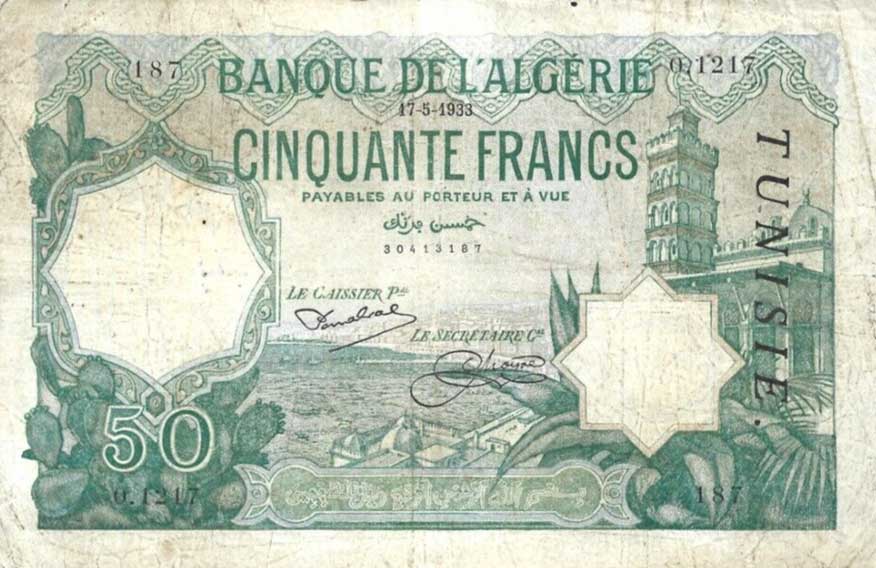 Front of Tunisia p9: 50 Francs from 1924