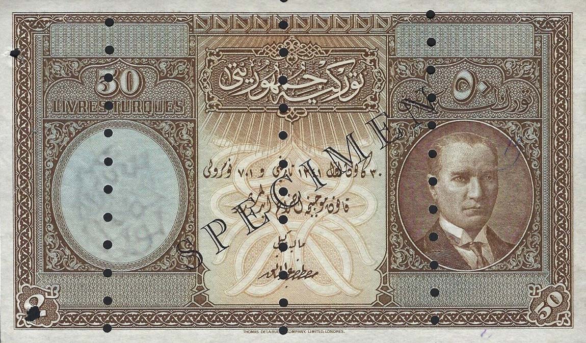 Front of Turkey p121s: 10 Livres from 1926