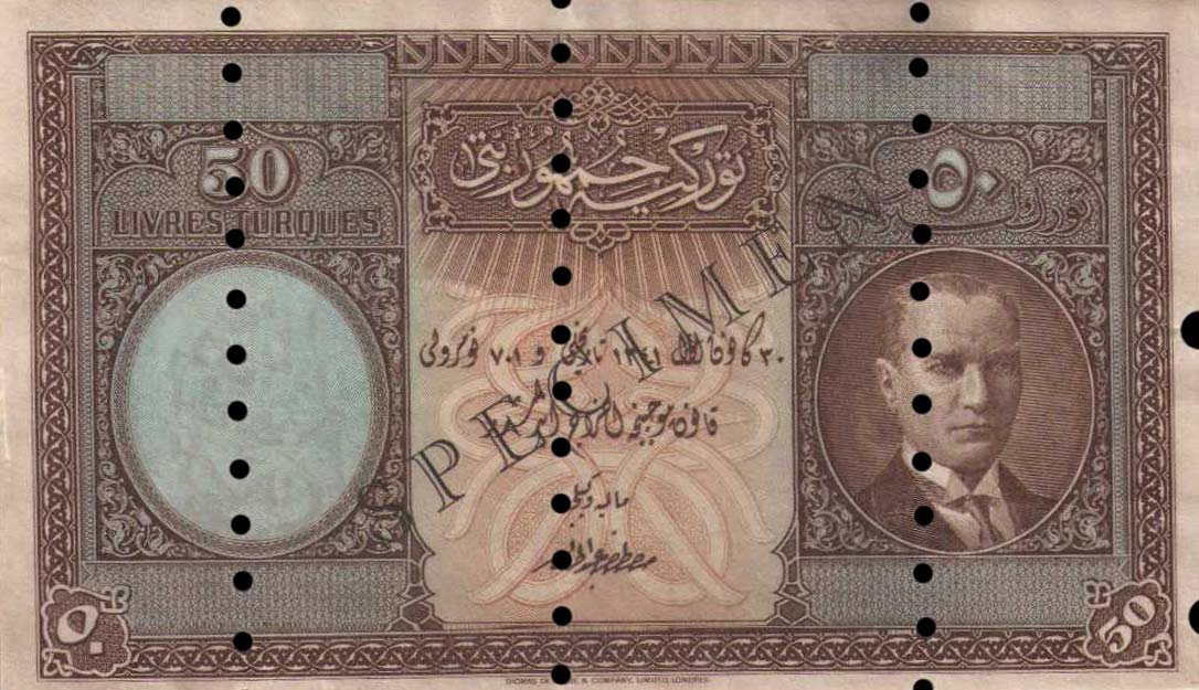 Front of Turkey p122s: 50 Livres from 1926