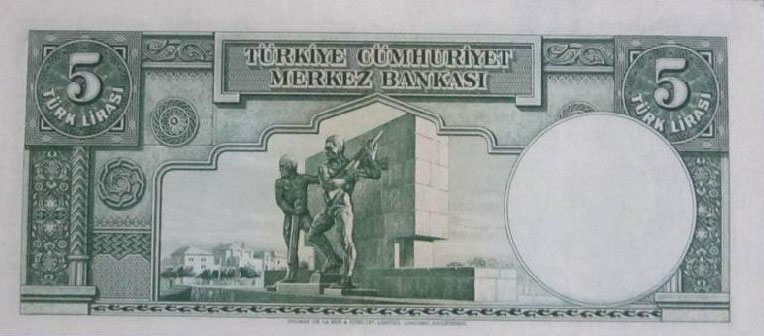 Back of Turkey p127: 5 Lira from 1937