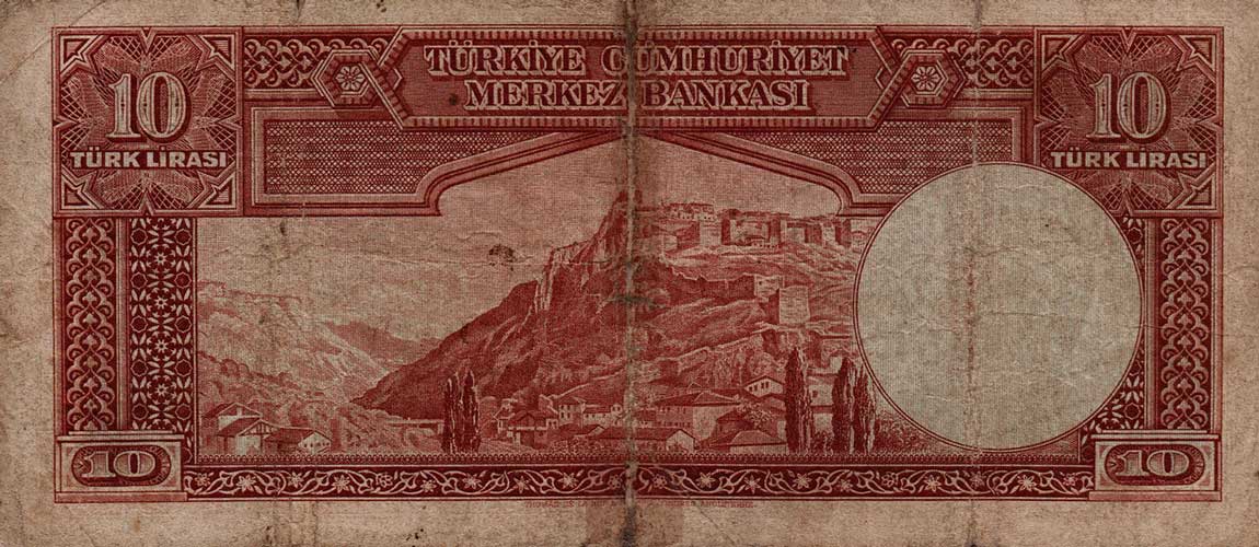 Back of Turkey p128: 10 Lira from 1938