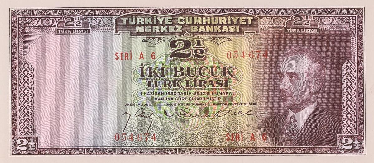 Front of Turkey p140: 2.5 Lira from 1947