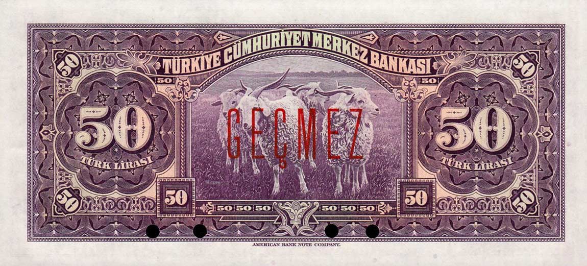 Back of Turkey p142As: 50 Lira from 1942