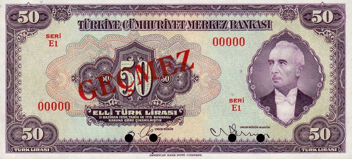 Front of Turkey p142As: 50 Lira from 1942