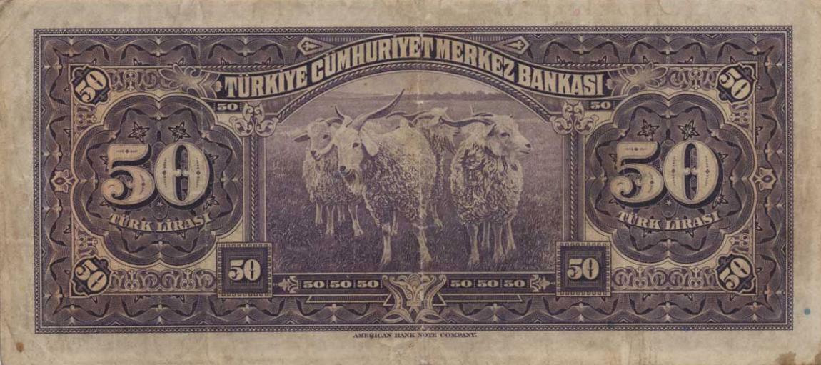 Back of Turkey p142a: 50 Lira from 1942