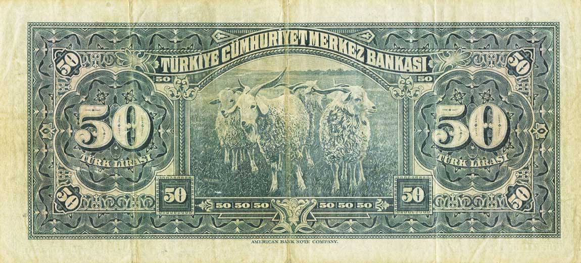 Back of Turkey p143a: 50 Lira from 1947