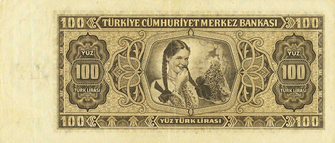 Back of Turkey p144b: 100 Lira from 1942