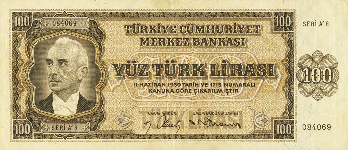 Front of Turkey p144b: 100 Lira from 1942