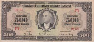 p145a from Turkey: 500 Lira from 1946